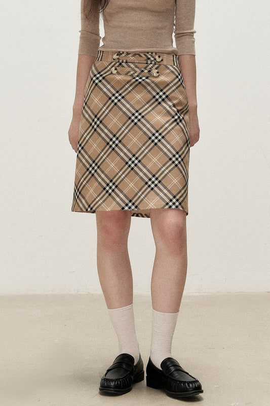 Milk Brown Plaid Napoleon Button Skirt