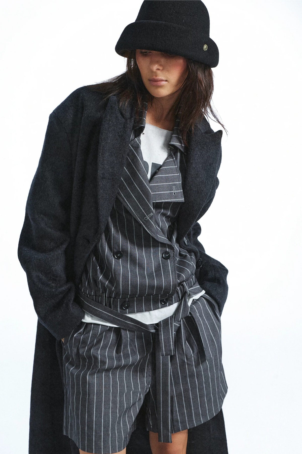 Striped Double-Breasted Blazer and Shorts Set-Up