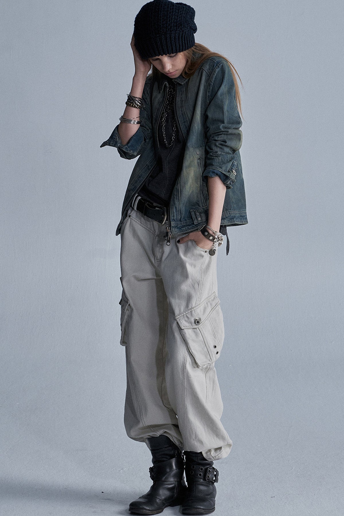 Distressed Zipper Segmented Jacket