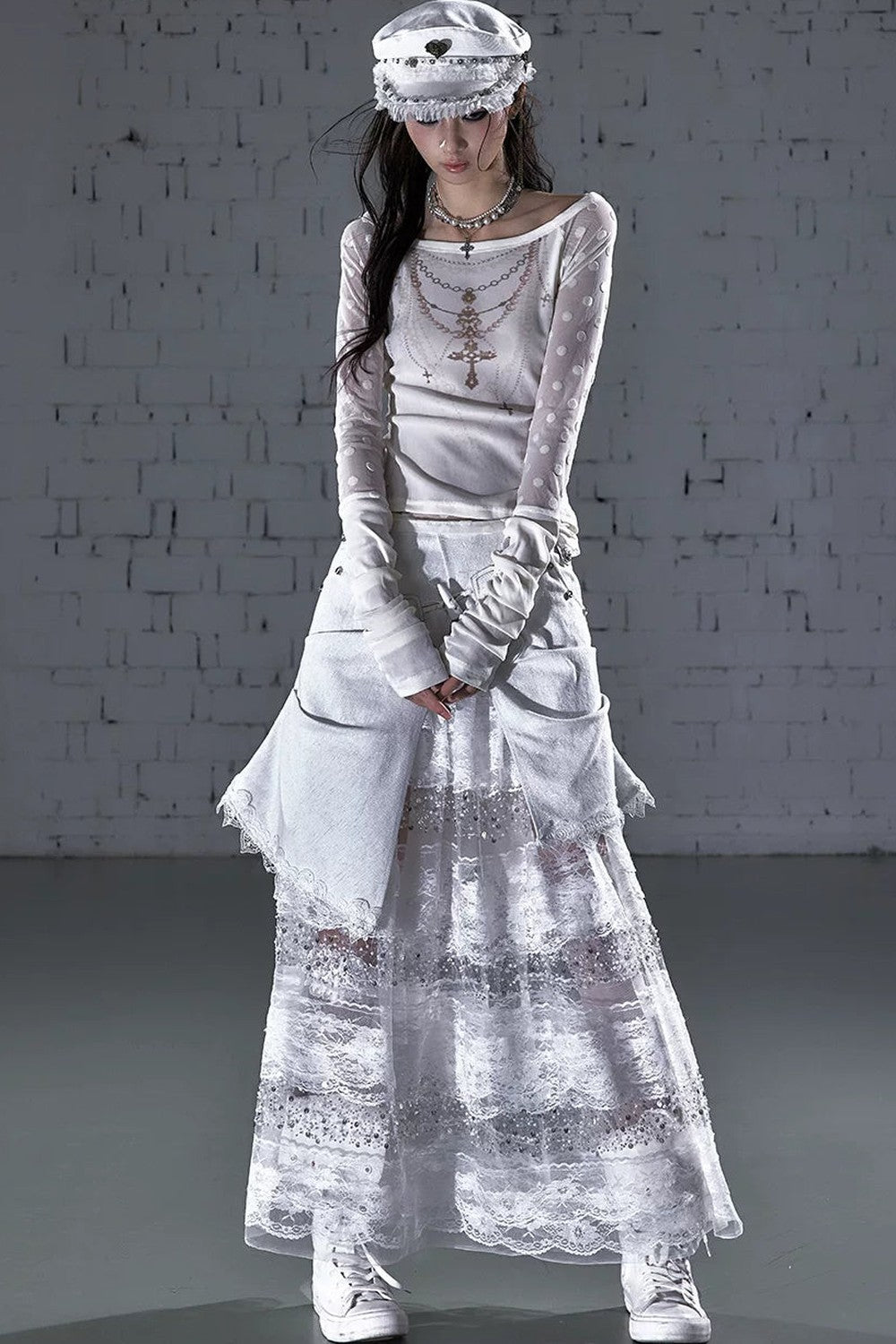 Baroque Flocked Wing Embroidered Blouse