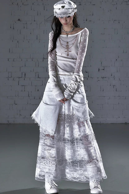 Baroque Flocked Wing Embroidered Blouse