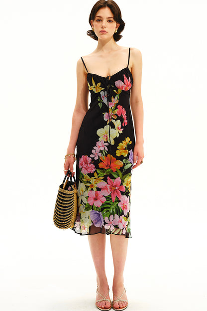 Trägerkleid mit tropischem Blumenprint