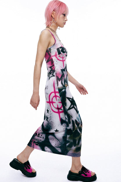 Punk Graffiti Slim-Fit Dress