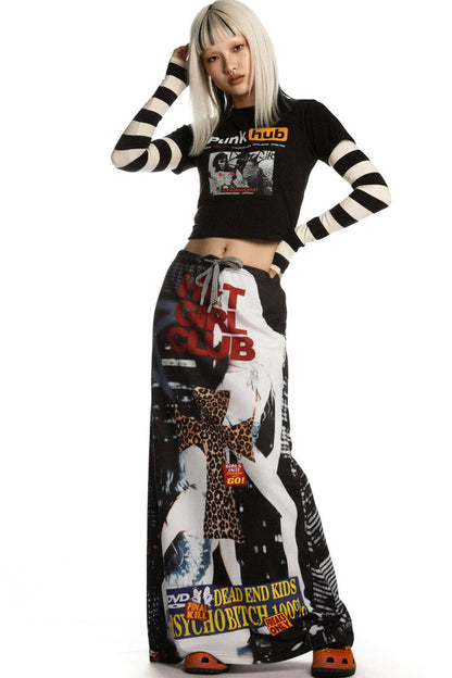 Retro Print Long Skirt