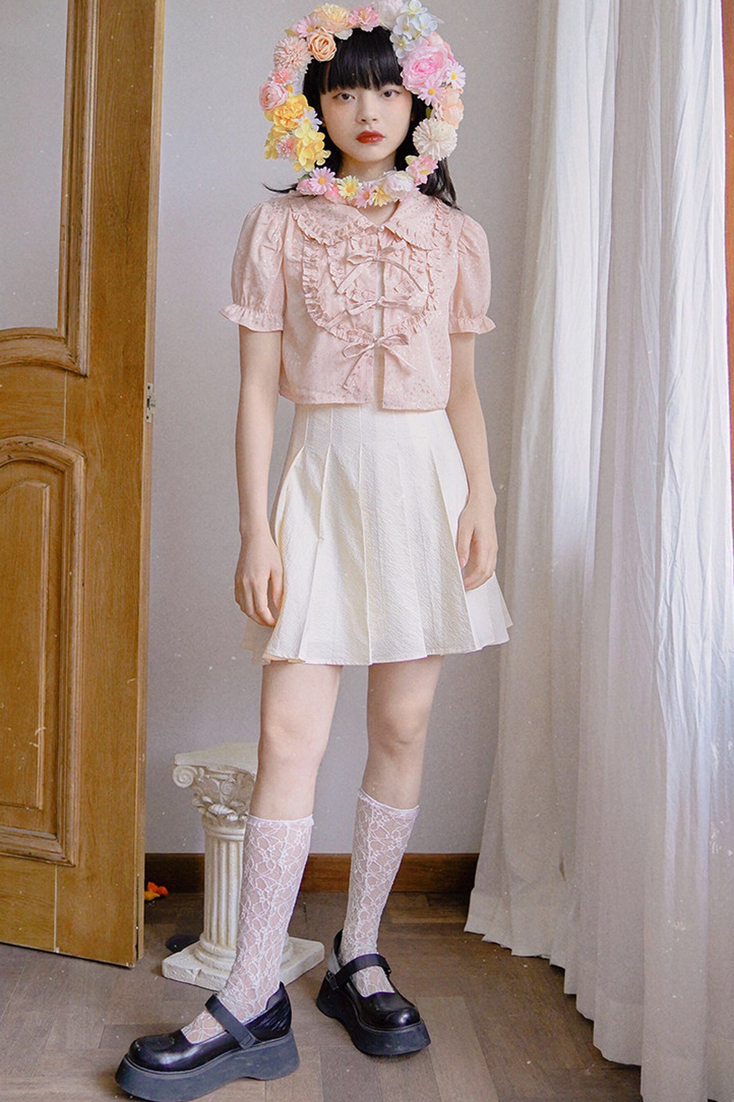 Heart Jacquard Bow Cardigan Shirt