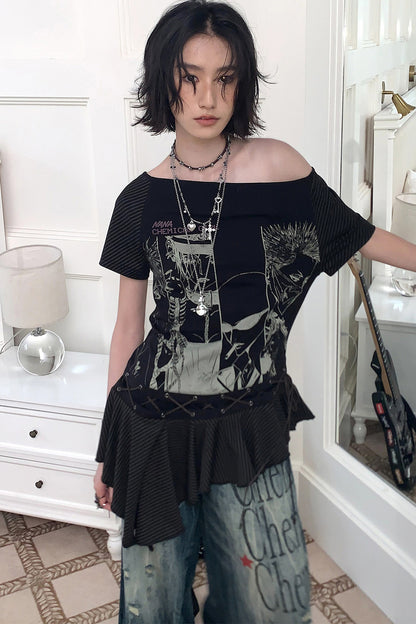 Irregular Shoulder Ruffled Top