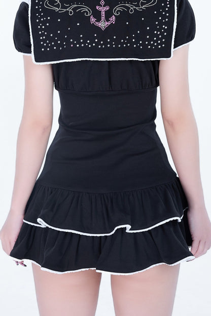 Sparkling Sailor Rhinestone Tiered Dress Set-Up