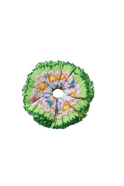 Green and Pink Lace Scrunchie
