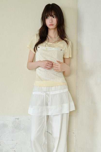 Floral Layered-Look Camisole Short Sleeve Top