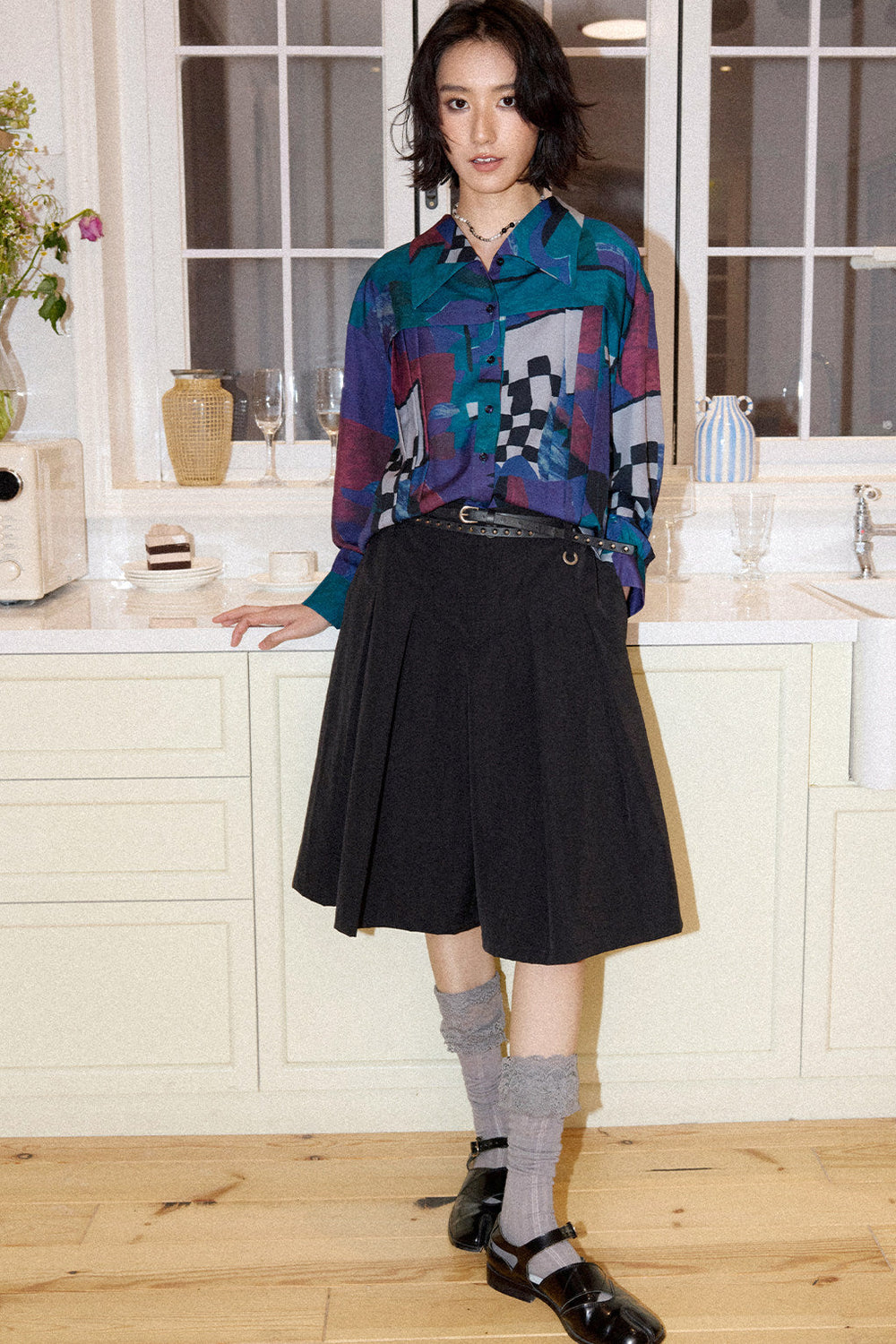 Mid-Length A-Line Pleated Skirt Pants