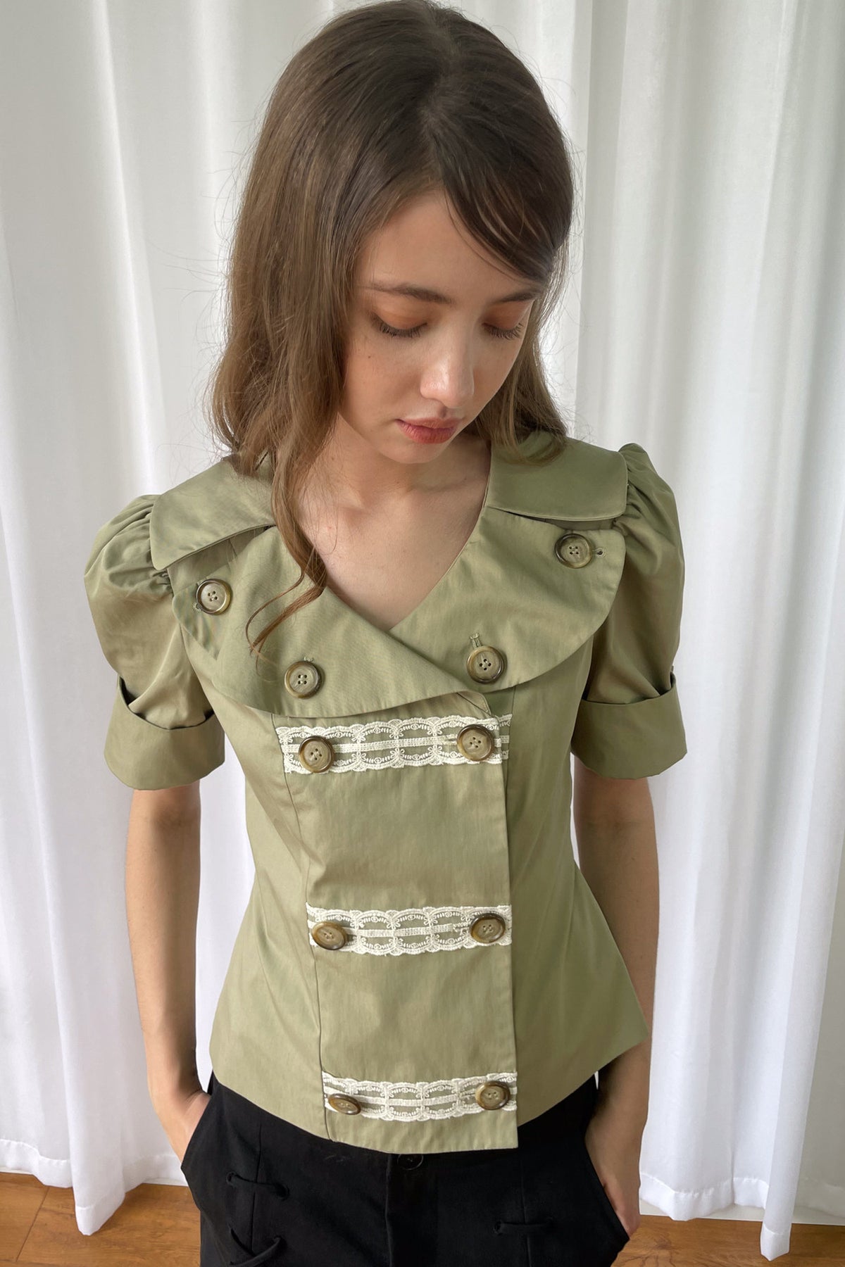 Trench Style Double-Breasted Lace Shirt