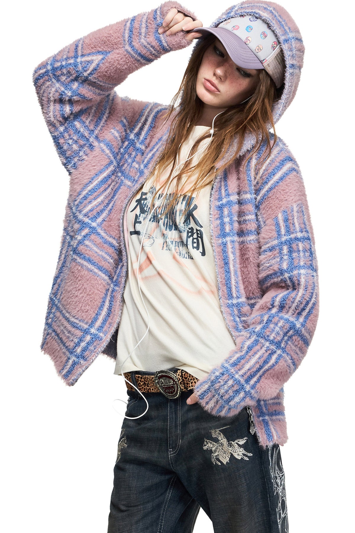 Gradient Plaid Faux Mink Cardigan