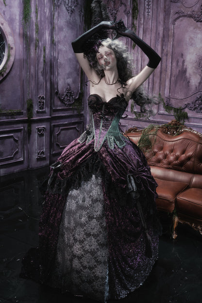 Gothic Dark Purple Bustle Skirt Set-Up
