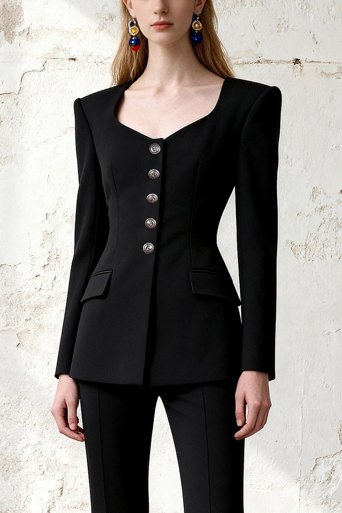 Rhinestone Blazer Flared Pants Set
