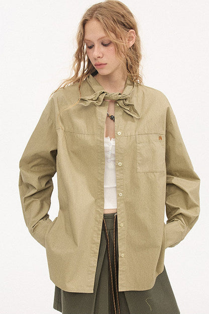 Washed Cotton Scarf-Style Blouse