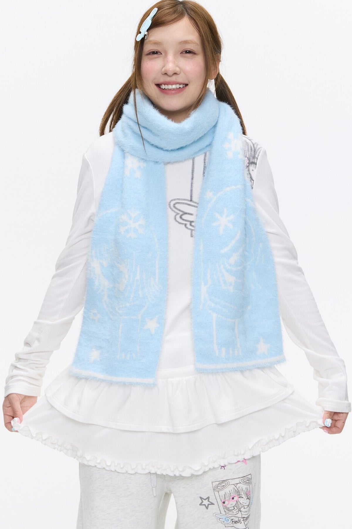 Double-Sided Knitted Illustration Scarf