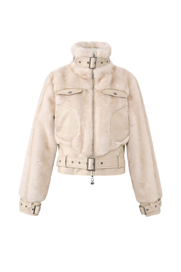 Imitation Mink Fur PU Leather Splicing Jacket