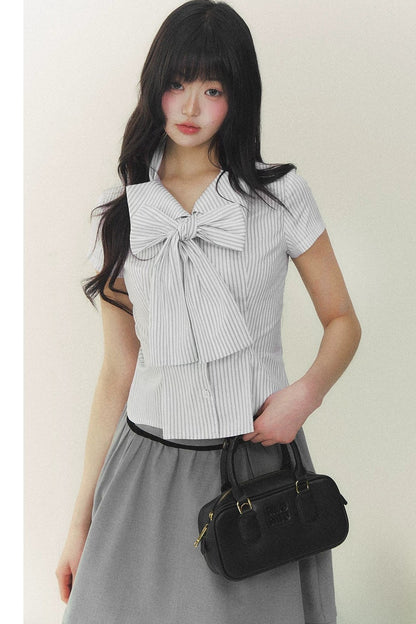 Art Girl Striped Bow Blouse