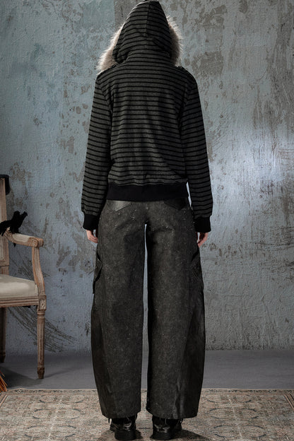 Black Patchwork Ripped High-Waisted Cargo Pants