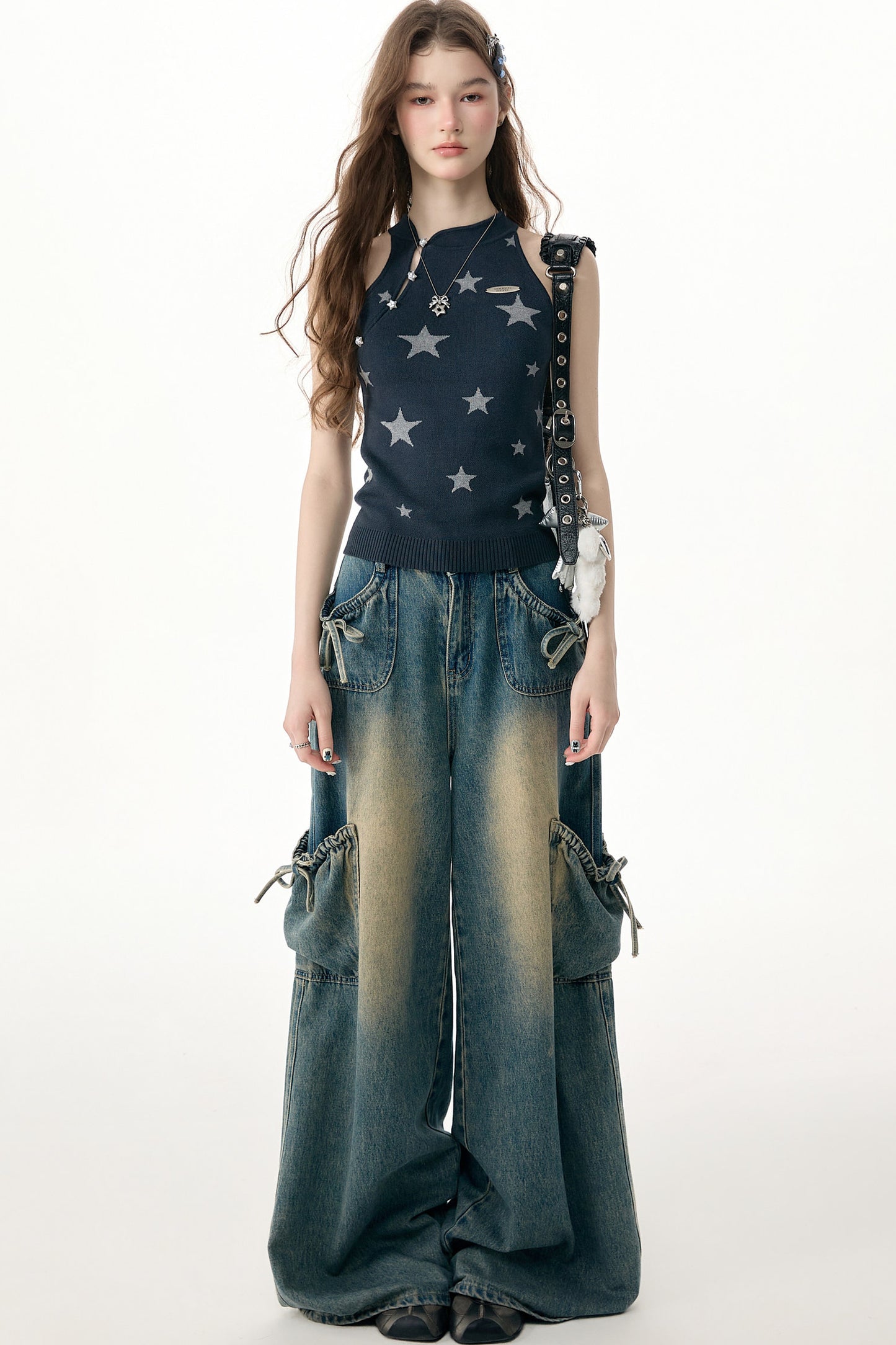 Star Print Halter Knit Top