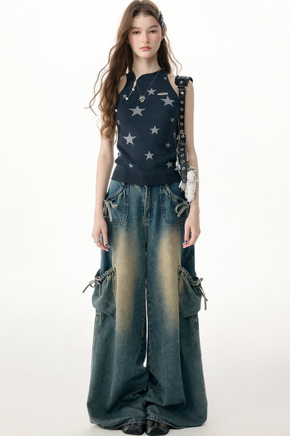 Star Print Halter Knit Top