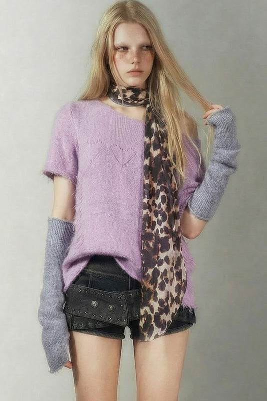 Purple Punk Rock Distressed Knit Sweater