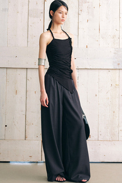 Side Ruched Braided Halter Top
