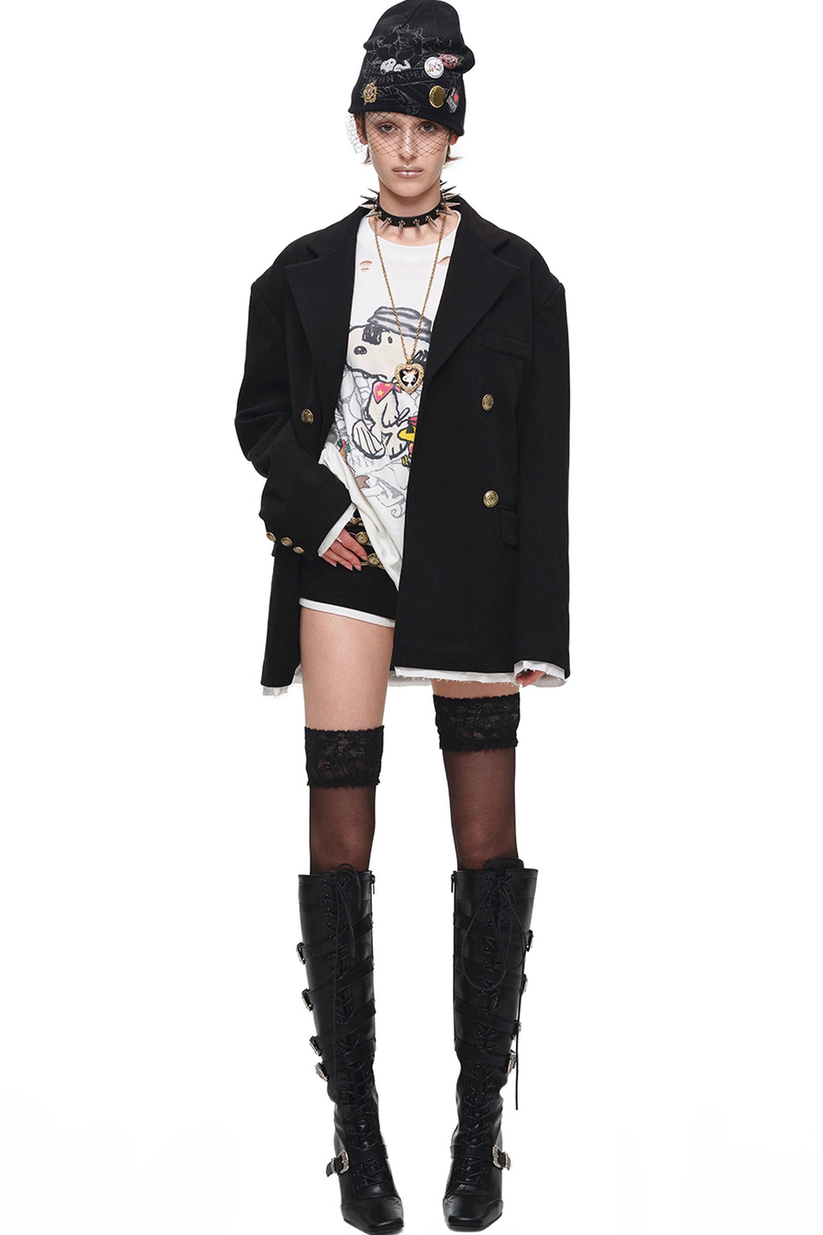 Low-Waist Layered-Look Woolen Shorts