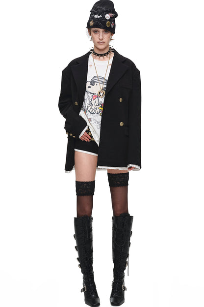 Low-Waist Layered-Look Woolen Shorts