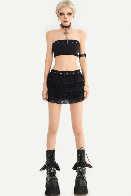 Multi-Layered Ruffle Lace Skirt