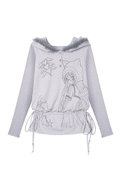 Gray Purple Printed Hoodie