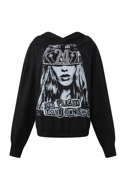 Punk Rhinestone Print Sweatshirt