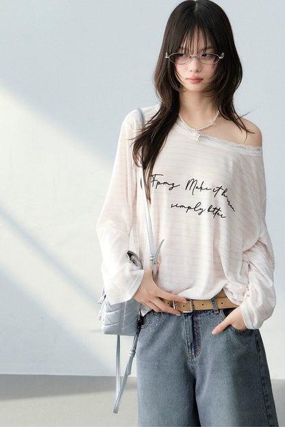 Striped Lace Off-Shoulder Top