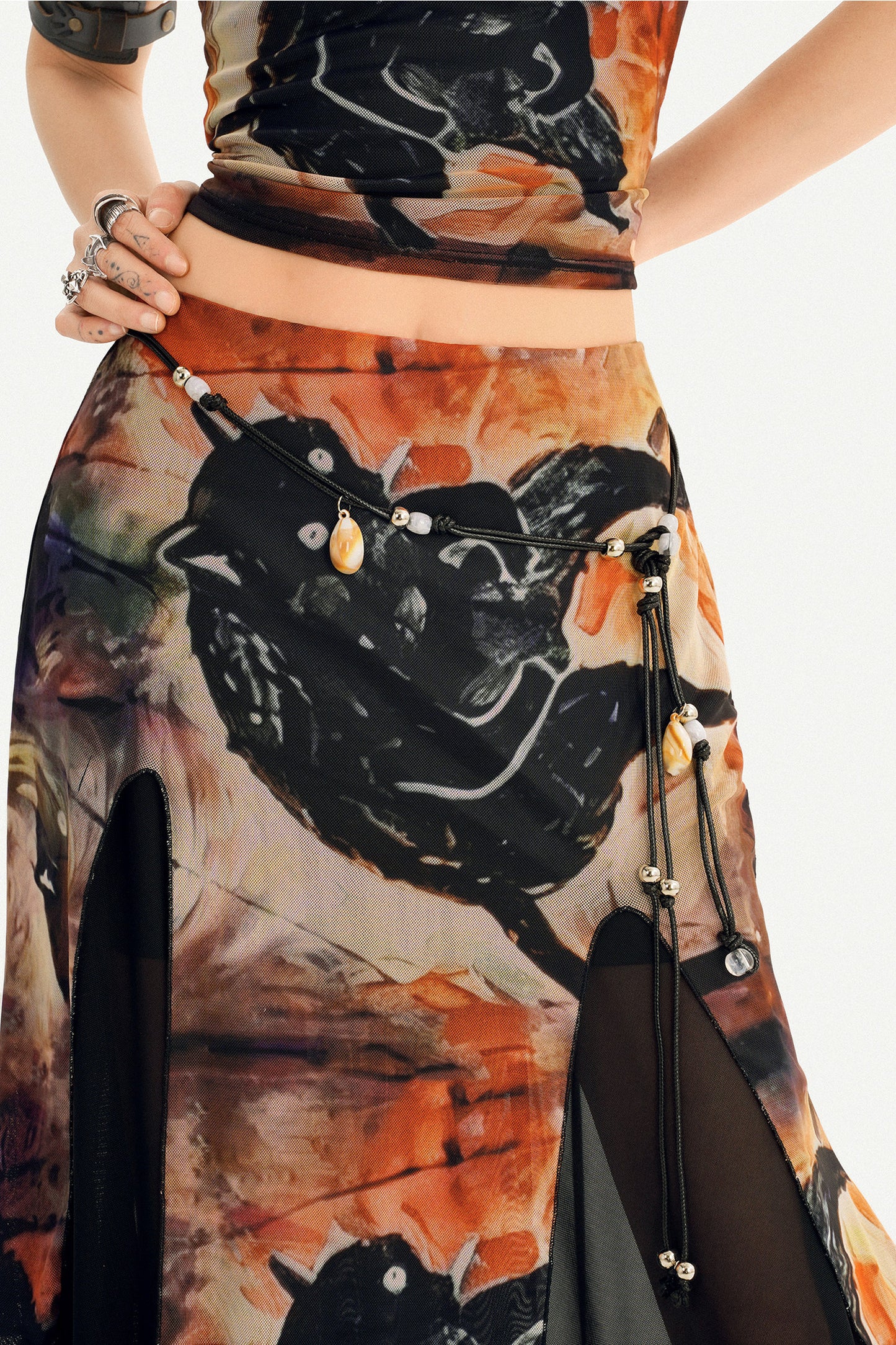 Oriental Ink Painting Print Double-Layer Mesh Tank Top Set-Up