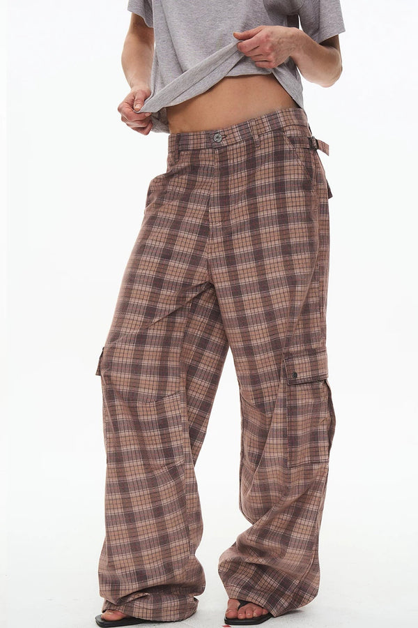 Exitmode Retro Two-Tone Plaid Cargo Pants