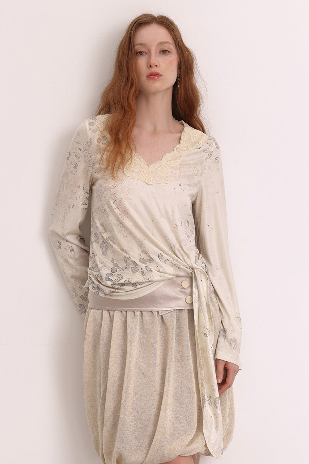 Oatmeal Oil Painting Texture Irregular Skirt