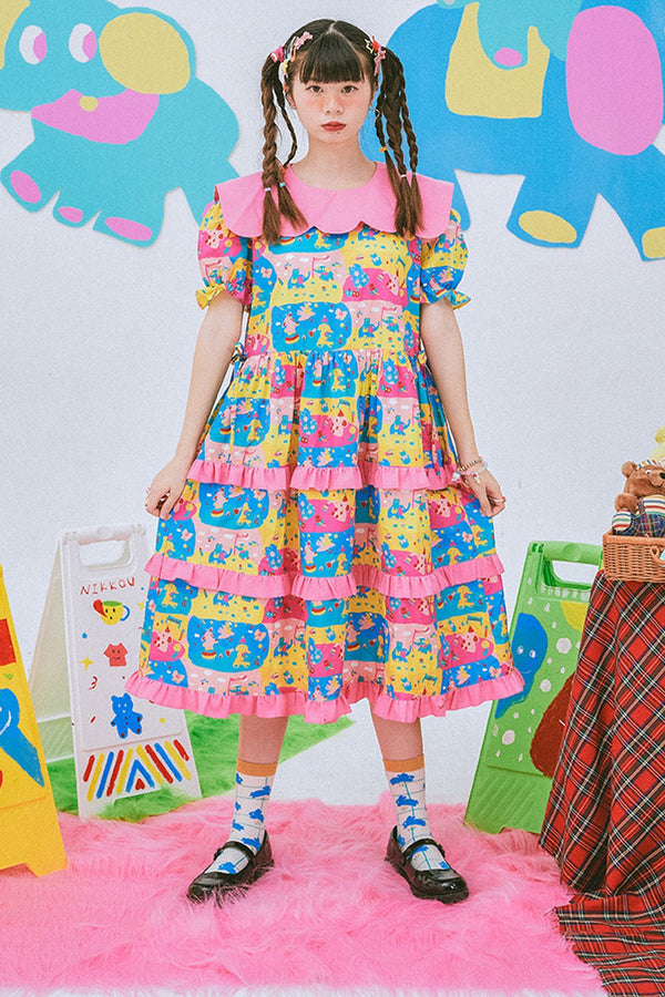 Fun Printed Lace Cake Dress