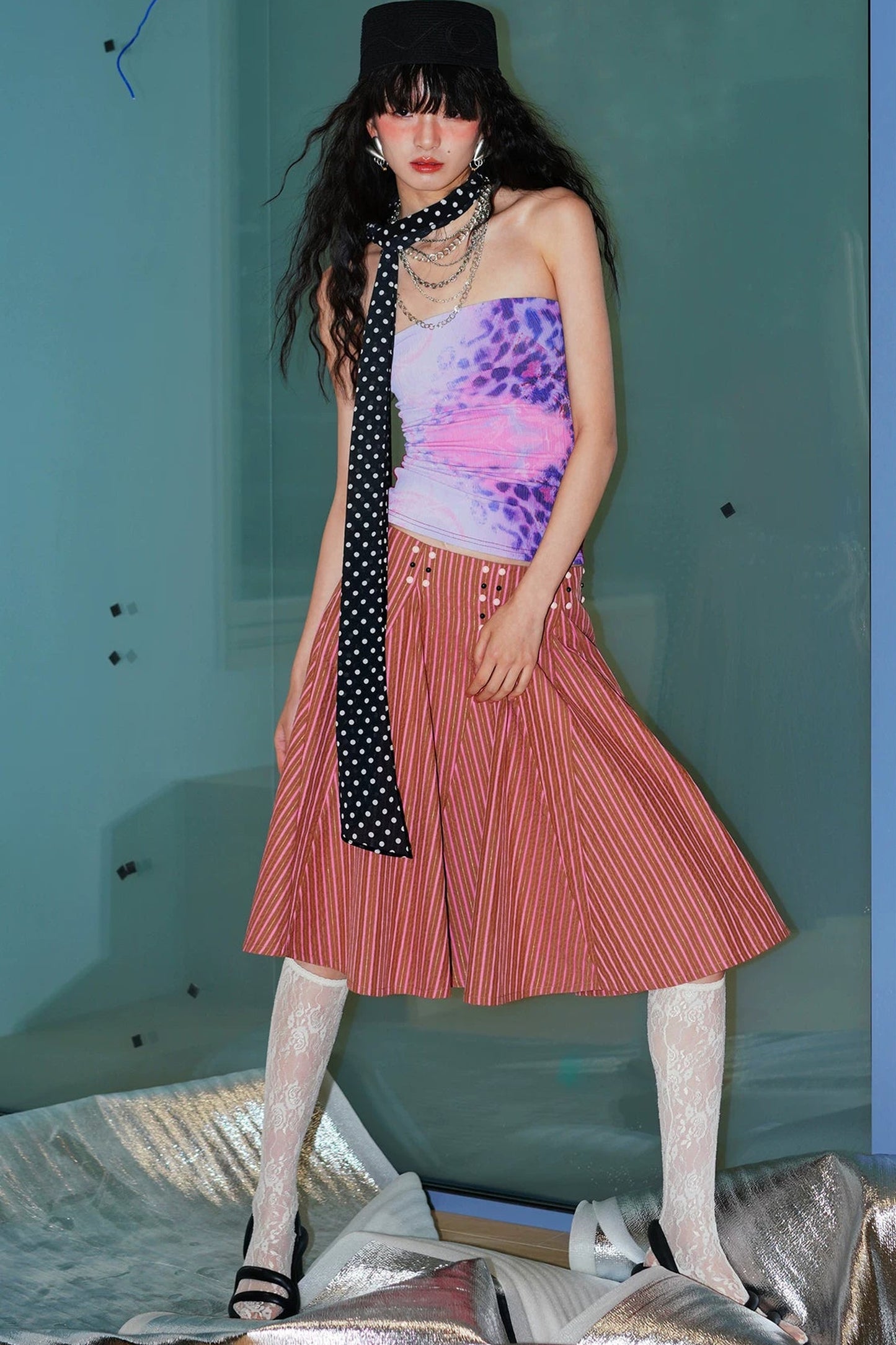Retro Striped A-Line Skirt