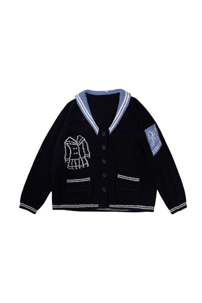 Scissors Pattern Sailor Collar Knit Cardigan