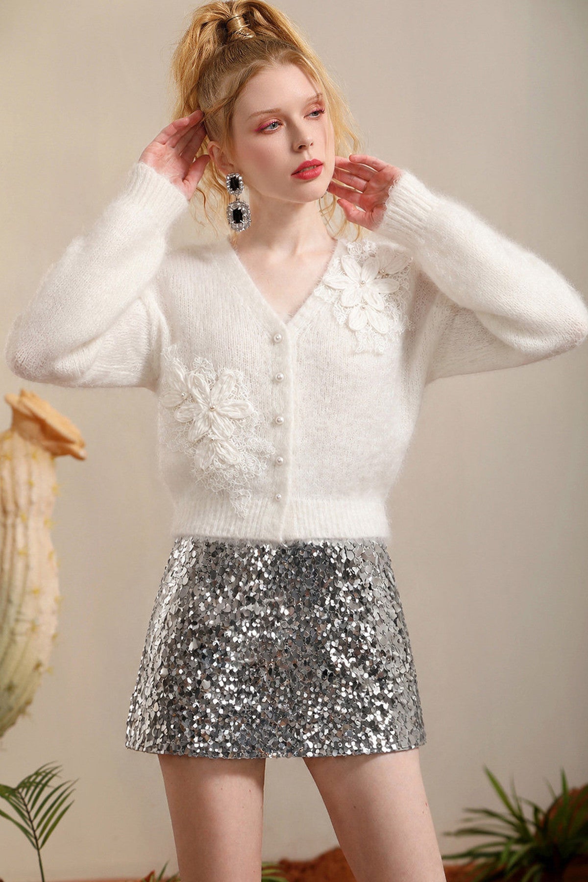 3D Floral Wool Knit Top