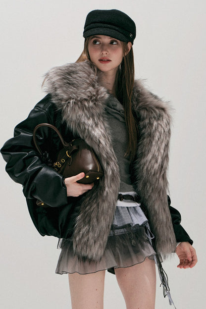 Large Fur Collar Leather Jacket