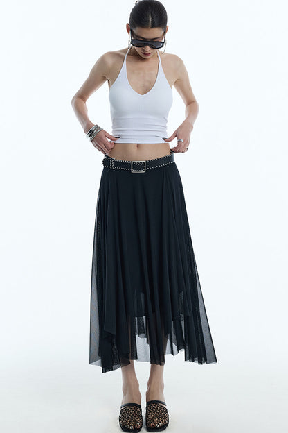 Asymmetrical Hem Mesh Skirt
