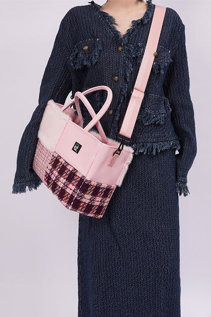 Furry Color-Block Tote Bag