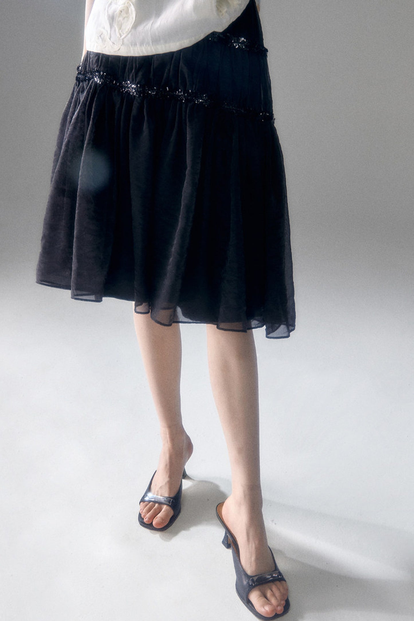 Pearlescent Mesh Sequin A-Line Skirt