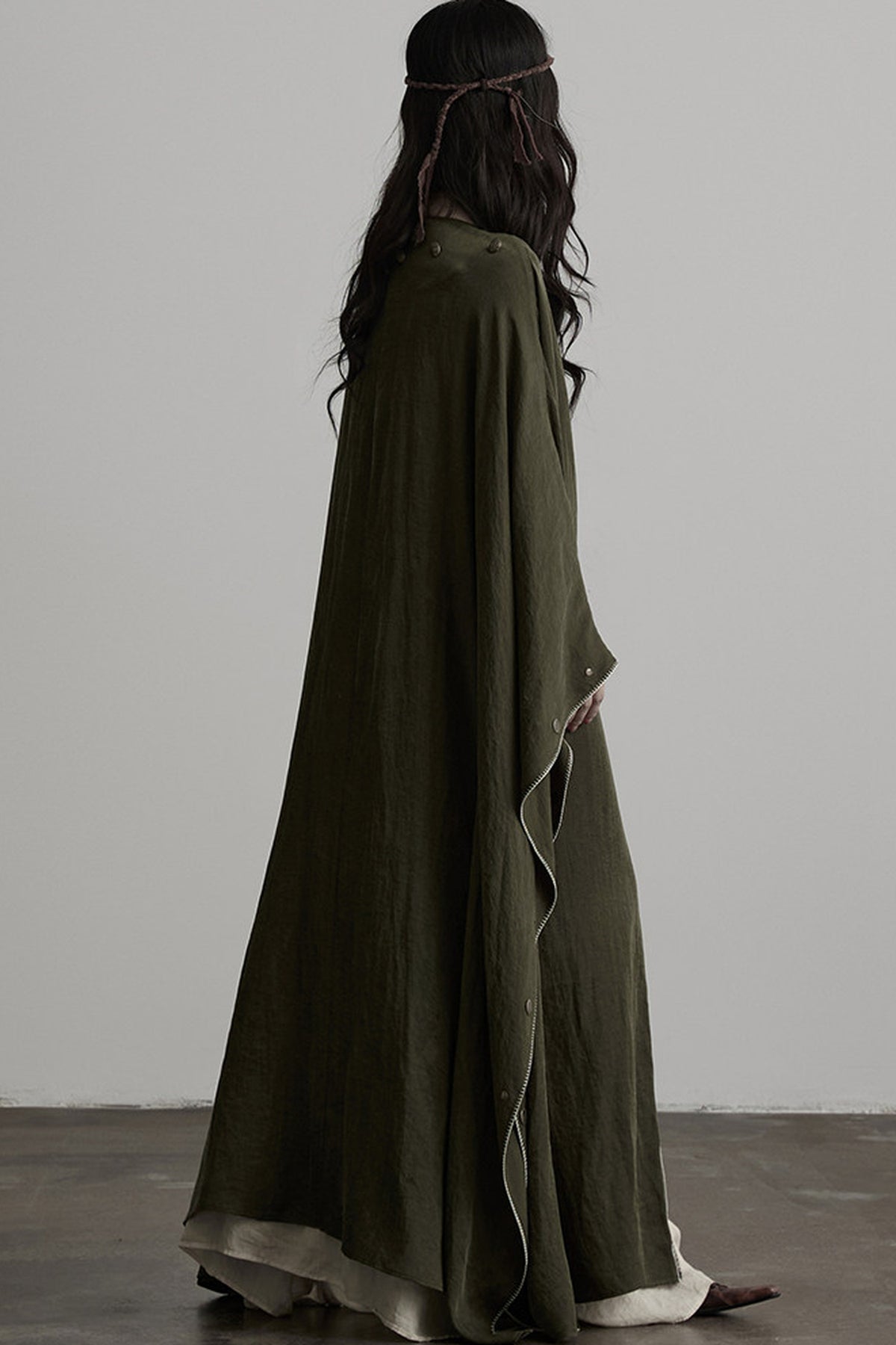 Dark Forest Green Embroidered Detachable Hood Cape