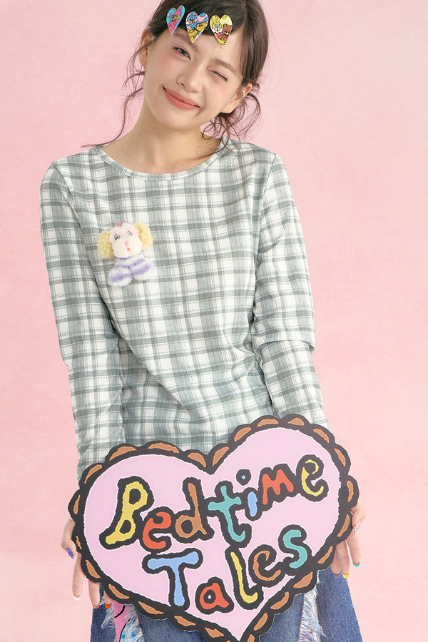 Plaid Bear Print Long Sleeve Top