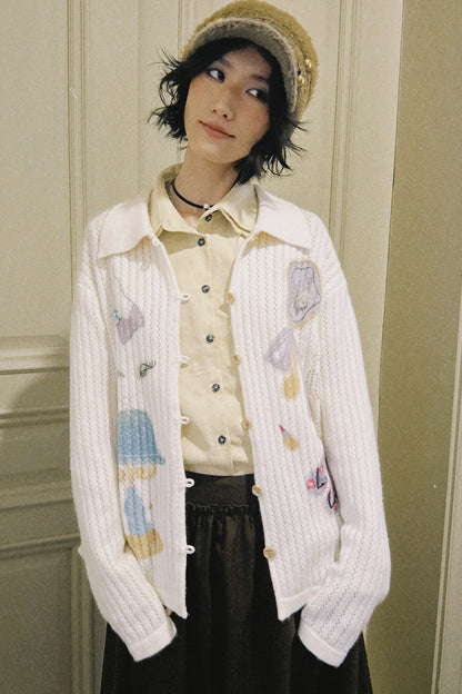 Perforated Long-Sleeved Vertical Stripe Printed Knit Set-Up