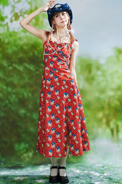 Showa Retro Red Long Dress