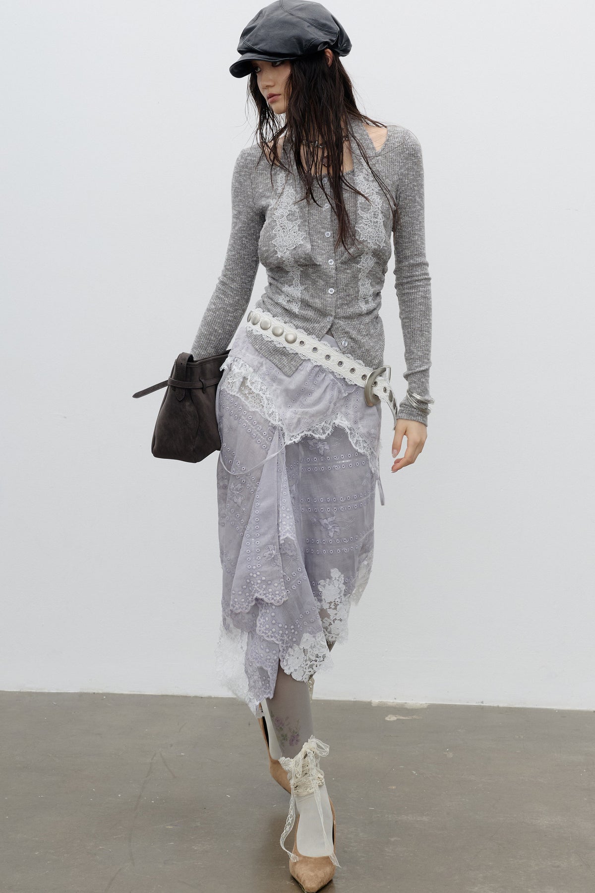 Lace Applique Halter Knit T-Shirt