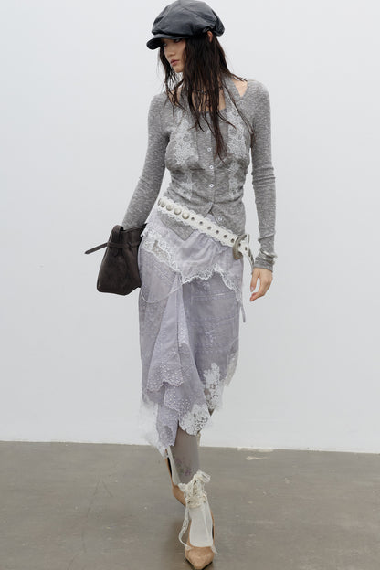 Lace Applique Halter Knit T-Shirt